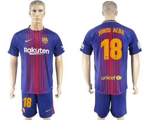 Barcelona #18 Jordi Alba Home Soccer Club Jersey